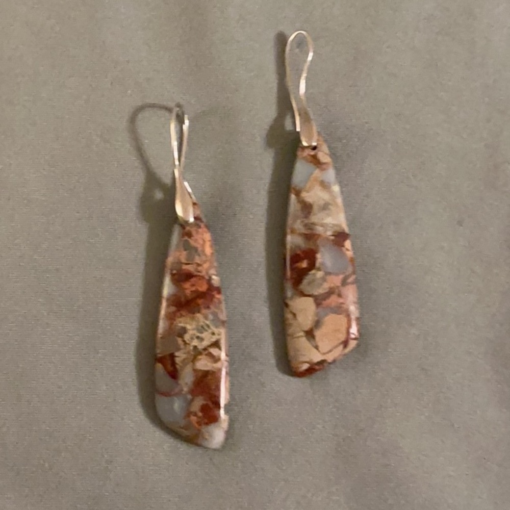 Handcrafted Brown and Cream Teardrop Stone Earrings